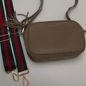 Camera bag style pebbled leather purse crossbody with two straps